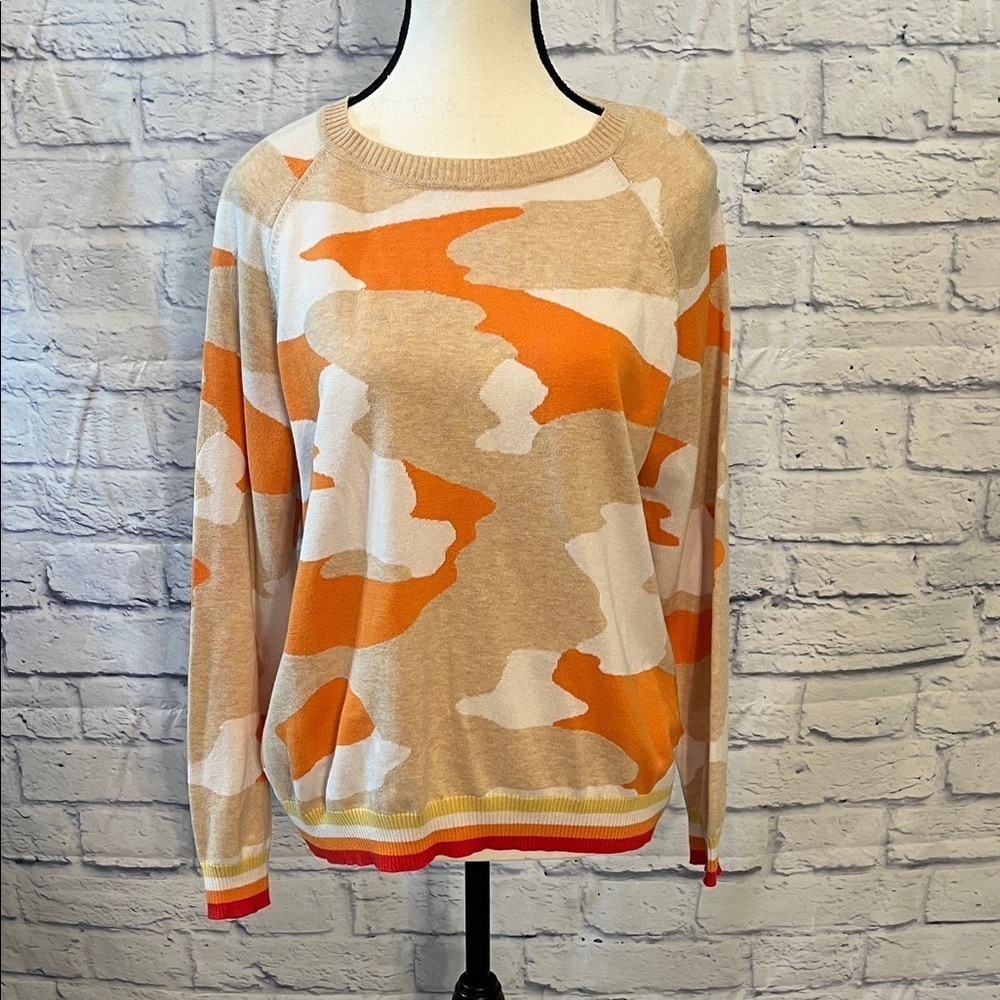 EK Edinburgh Knits Sweater Lightweight Camo Print Pima Cotton Size Small